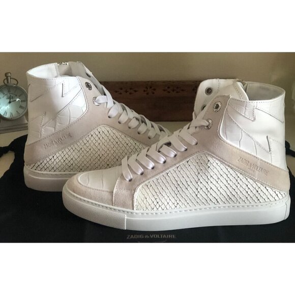 NIB Zadig & Voltaire High Flash Keith Leather Suede Sneaker Snake look Size 7 - Picture 1 of 13
